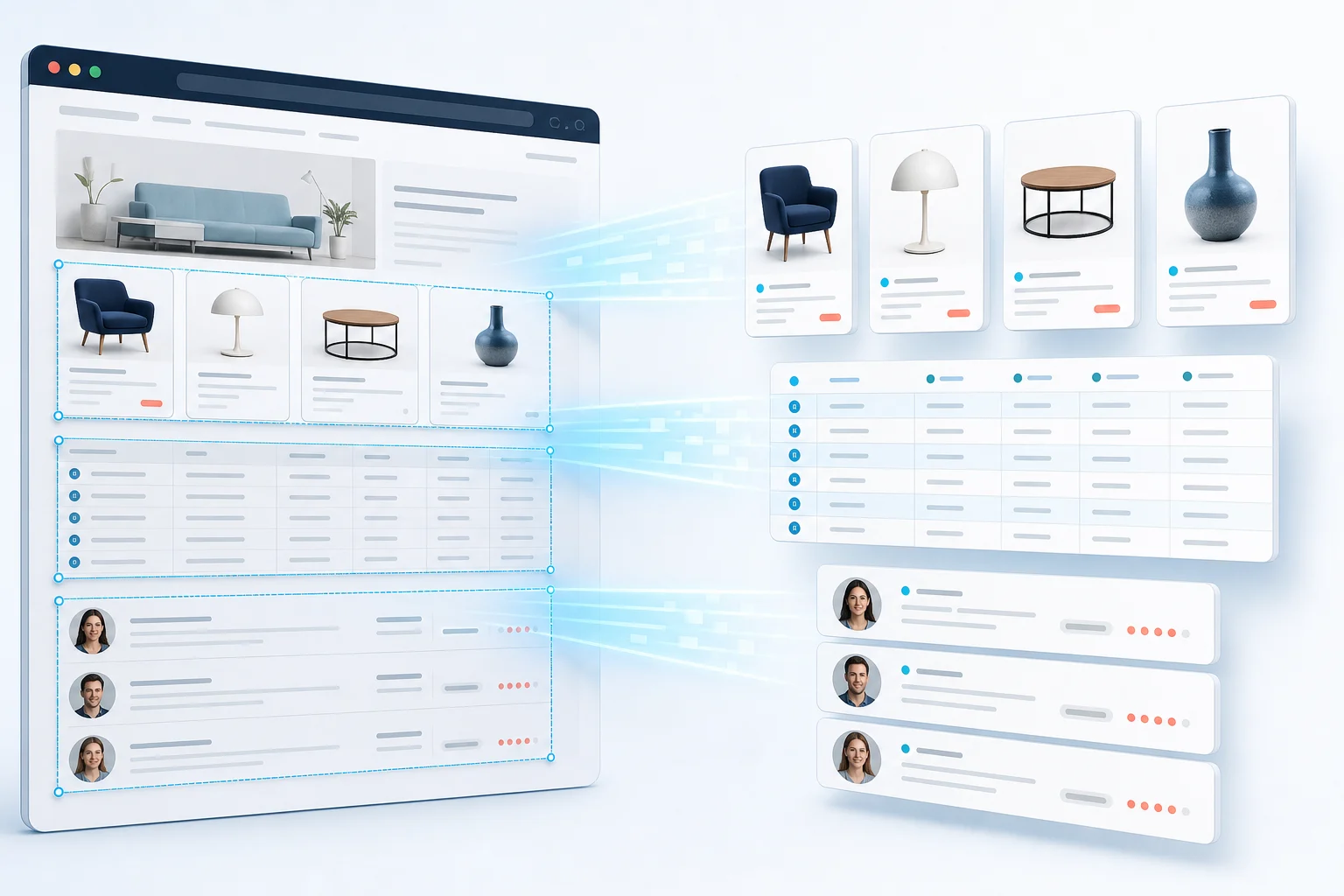Concept illustration of Browser Agent extracting page data into a structured table