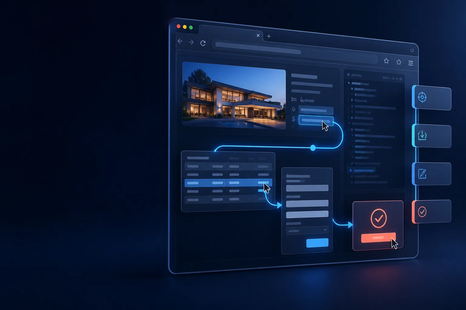 Concept illustration of Chirply Browser Agent inspecting a page, planning actions and asking for approval