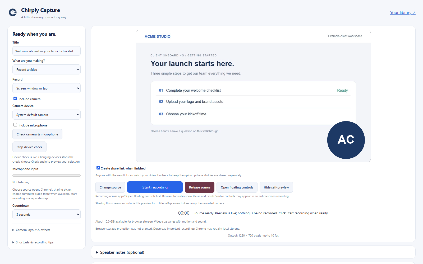Record a video in Chirply Capture